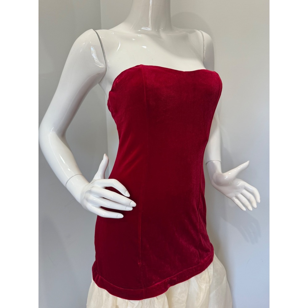 Commense Strapless Dress in Deep Red and Soft Cream - Picture 4 of 8